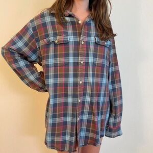 Chaos blue & brown button down flannel shirt long sleeve collared